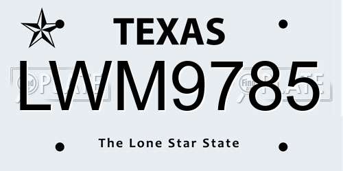 LWM9785 Texas License Plate