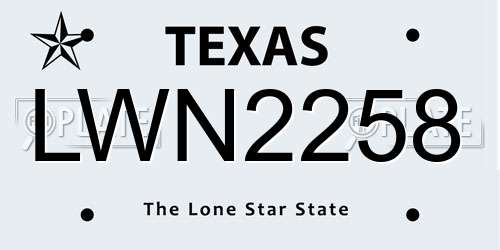 LWN2258 Texas License Plate
