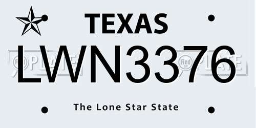 LWN3376 Texas License Plate