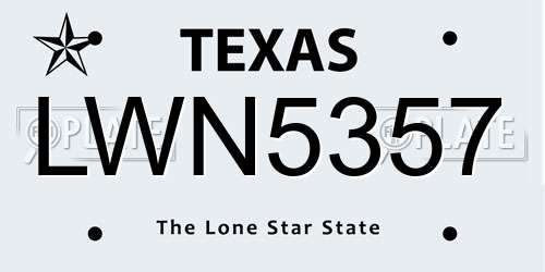 LWN5357 Texas License Plate