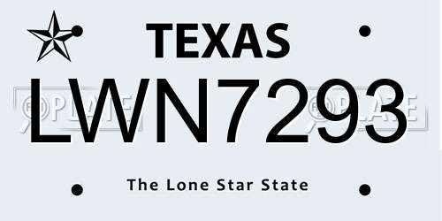 LWN7293 Texas License Plate
