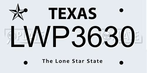 LWP3630 Texas License Plate