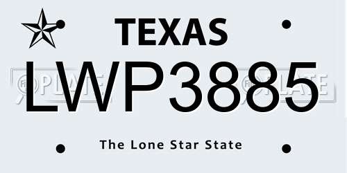 LWP3885 Texas License Plate