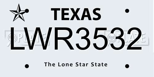LWR3532 Texas License Plate