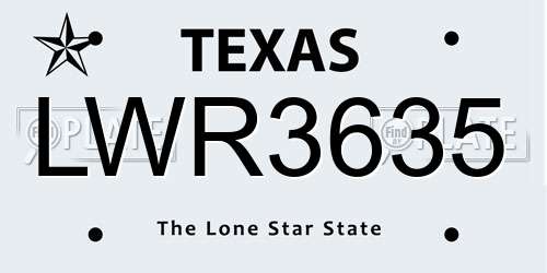 LWR3635 Texas License Plate
