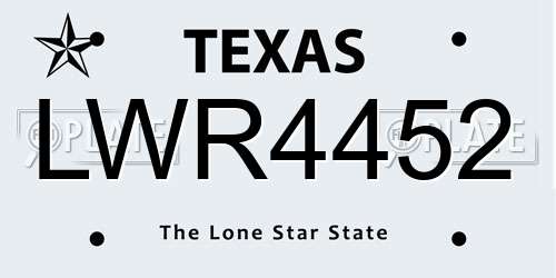 LWR4452 Texas License Plate