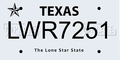LWR7251 Texas License Plate