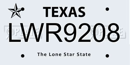 LWR9208 Texas License Plate