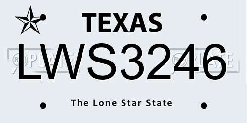 LWS3246 Texas License Plate