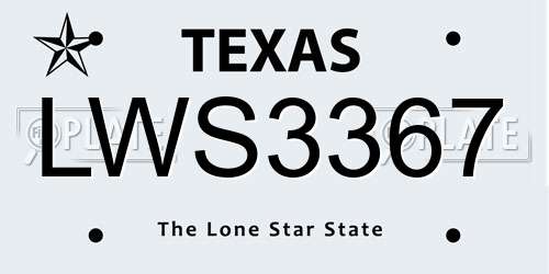 LWS3367 Texas License Plate