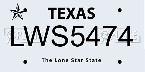 LWS5474 Texas License Plate