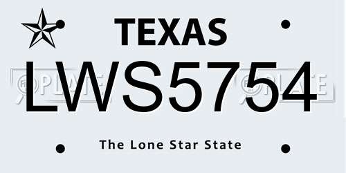 LWS5754 Texas License Plate