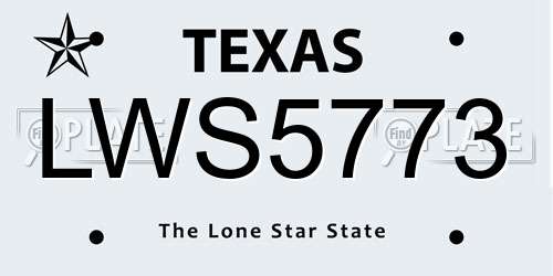 LWS5773 Texas License Plate