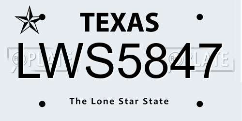 LWS5847 Texas License Plate