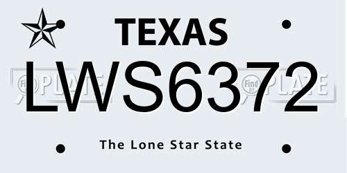 LWS6372 Texas License Plate