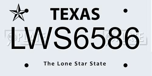 LWS6586 Texas License Plate