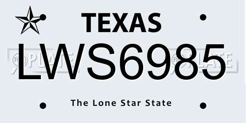 LWS6985 Texas License Plate
