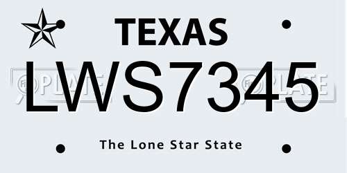 LWS7345 Texas License Plate