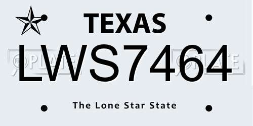 LWS7464 Texas License Plate