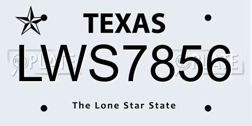 LWS7856 Texas License Plate