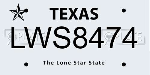 LWS8474 Texas License Plate