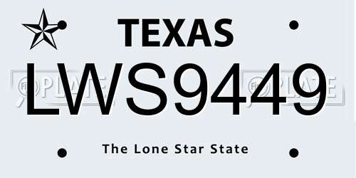 LWS9449 Texas License Plate