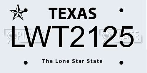 LWT2125 Texas License Plate