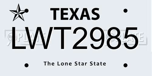 LWT2985 Texas License Plate
