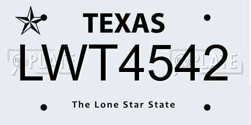LWT4542 Texas License Plate