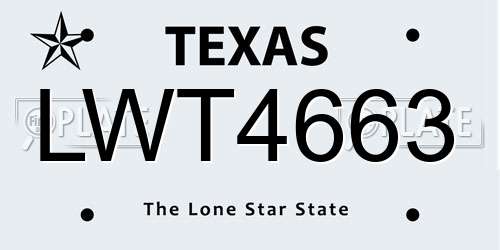 LWT4663 Texas License Plate