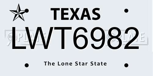 LWT6982 Texas License Plate