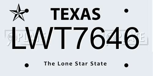 LWT7646 Texas License Plate