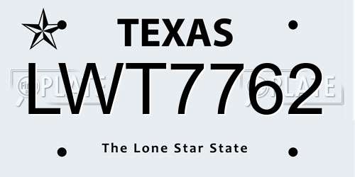 LWT7762 Texas License Plate