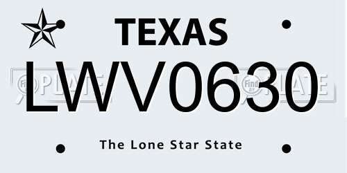 LWV0630 Texas License Plate