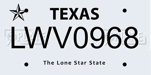 LWV0968 Texas License Plate