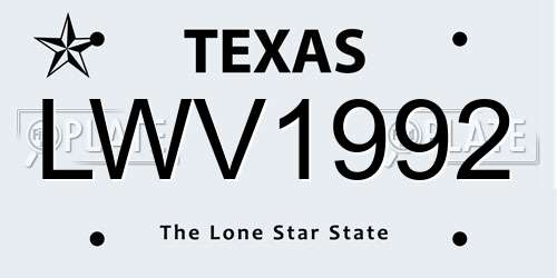 LWV1992 Texas License Plate