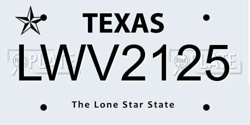 LWV2125 Texas License Plate