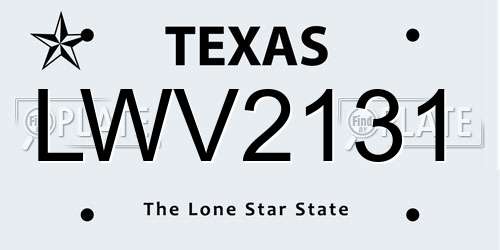 LWV2131 Texas License Plate