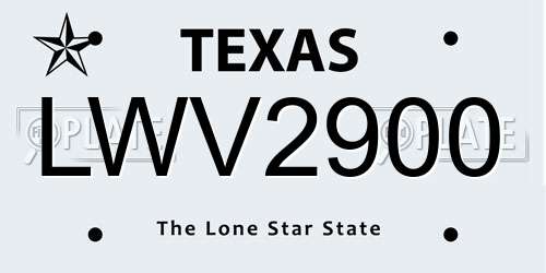 LWV2900 Texas License Plate