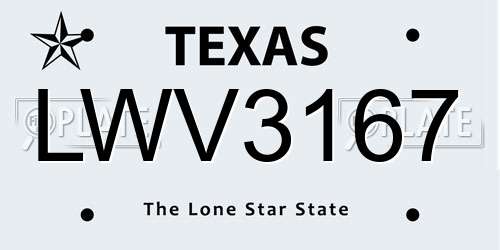 LWV3167 Texas License Plate