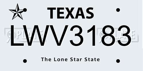 LWV3183 Texas License Plate