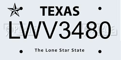 LWV3480 Texas License Plate