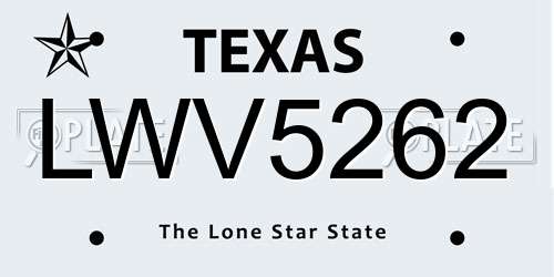 LWV5262 Texas License Plate