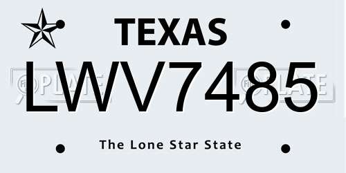LWV7485 Texas License Plate