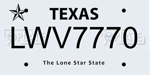 LWV7770 Texas License Plate