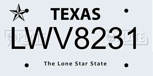 LWV8231 Texas License Plate