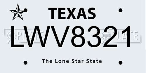 LWV8321 Texas License Plate