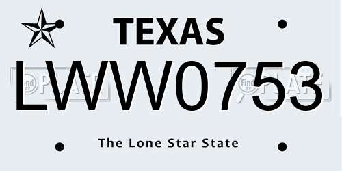 LWW0753 Texas License Plate