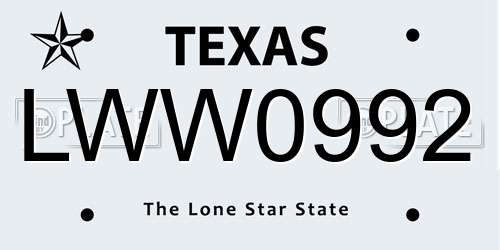 LWW0992 Texas License Plate