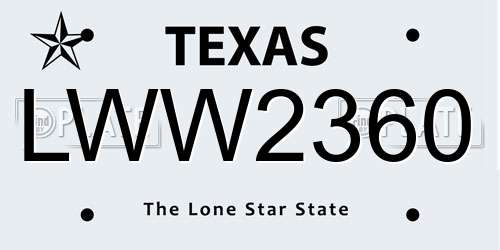LWW2360 Texas License Plate